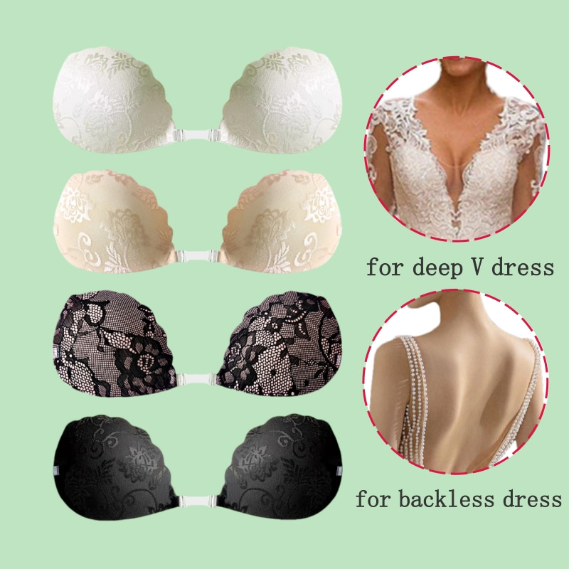 Backless Bra Sticky - Lace Invisible Bra Backless Sticky Push