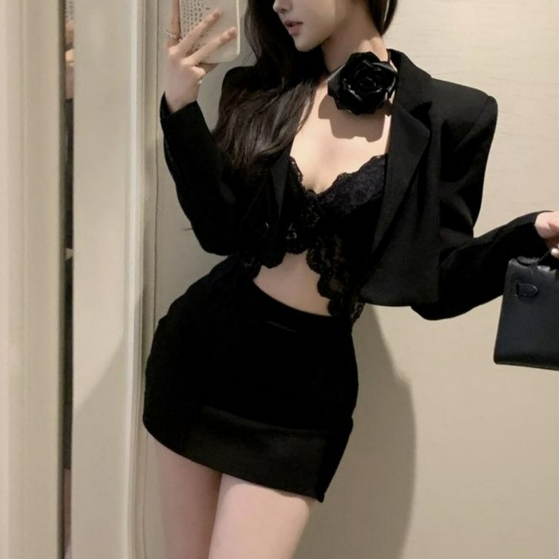 Black Spring Blazer Lace Brale - Lace Bralette Set reseña y precio