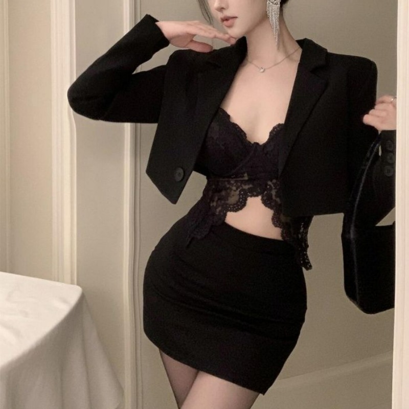 Black Spring Blazer Lace Brale - Lace Bralette Set reseña y precio
