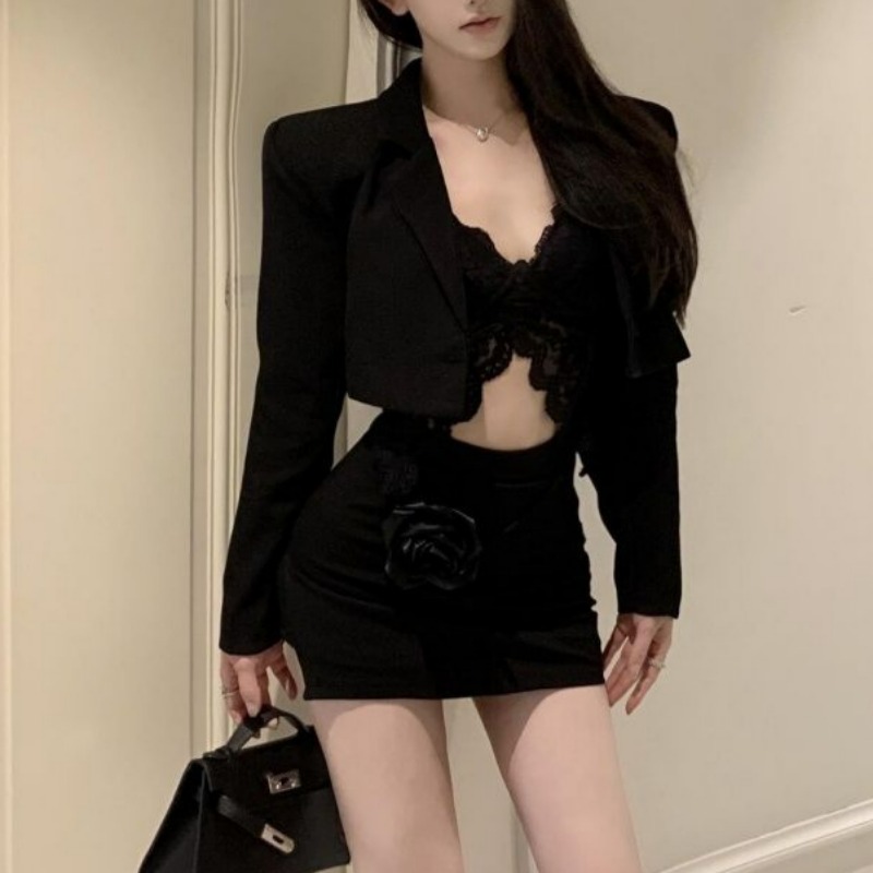 Black Spring Blazer Lace Brale - Lace Bralette Set reseña y precio