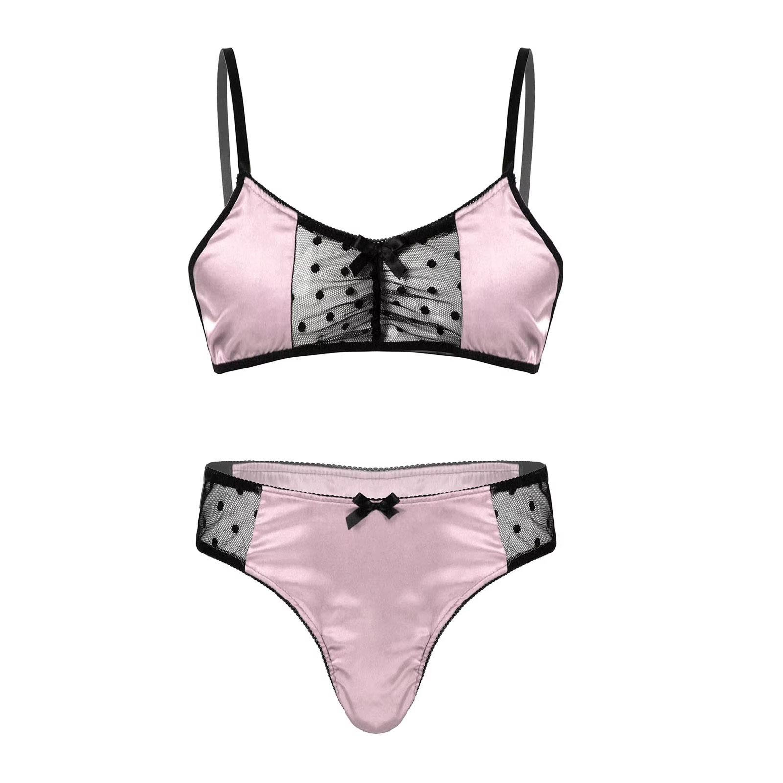 Men Satin Lingerie Suit Sissy  - Sheer Mesh Bra reseña y precio