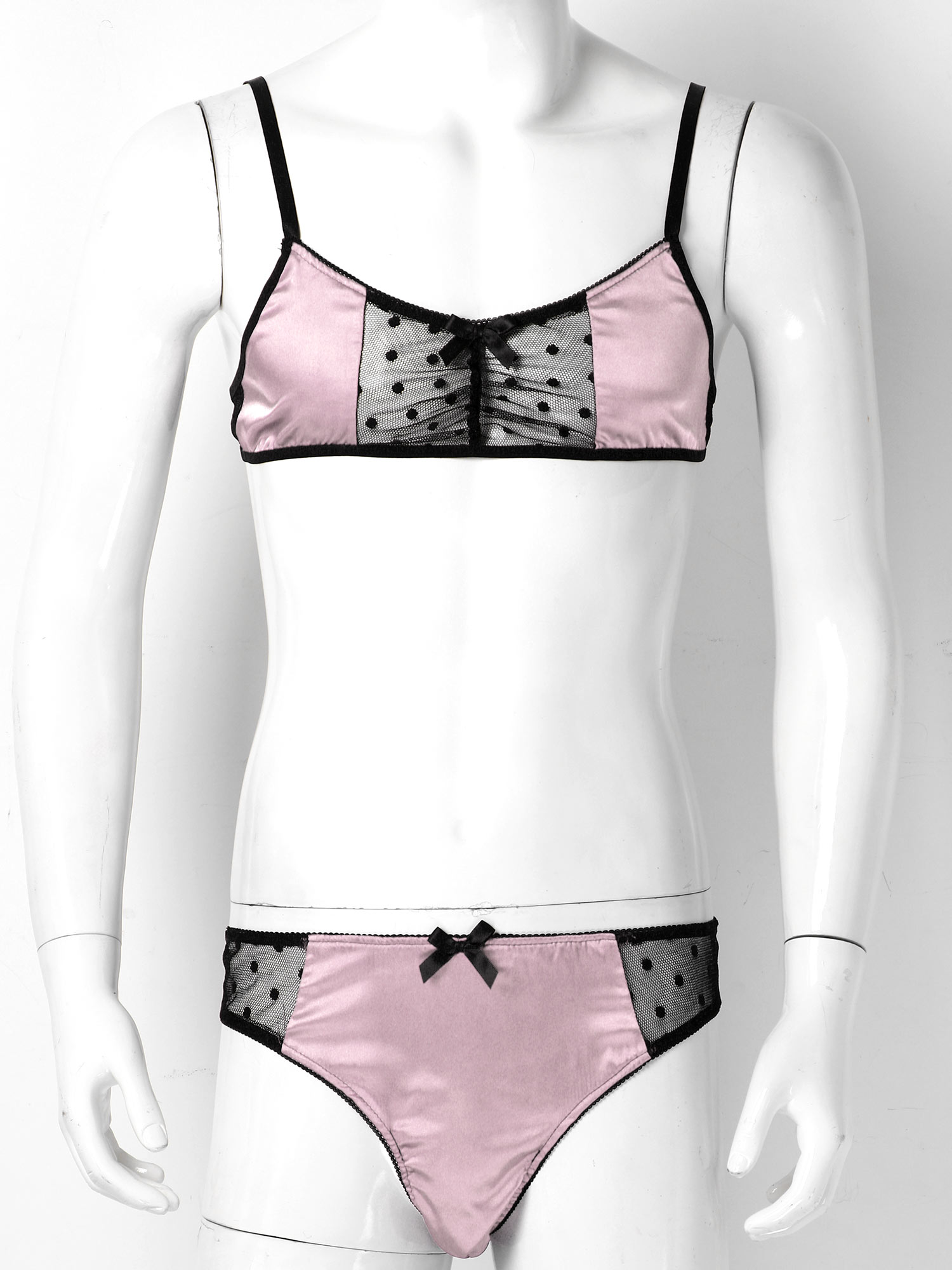 Men Satin Lingerie Suit Sissy  - Sheer Mesh Bra reseña y precio