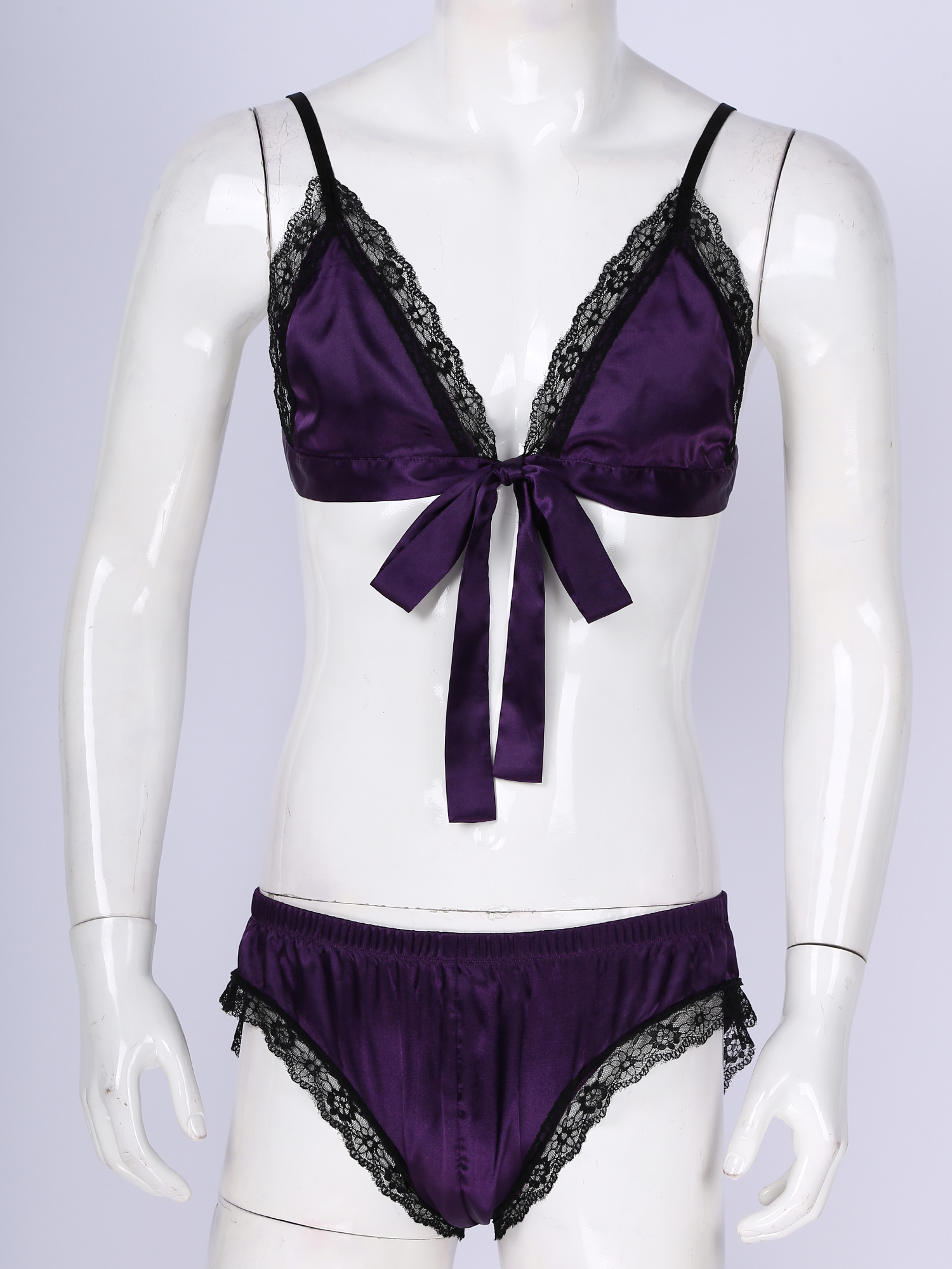 Men Satin Lingerie Suit Sissy  - Sheer Mesh Bra reseña y precio
