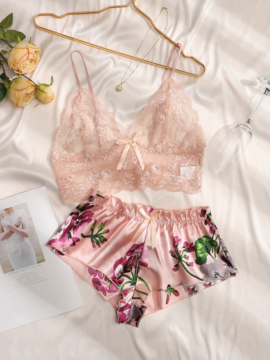 Pink Floral Lace Bralette and  - Lace Bralette Set reseña y precio