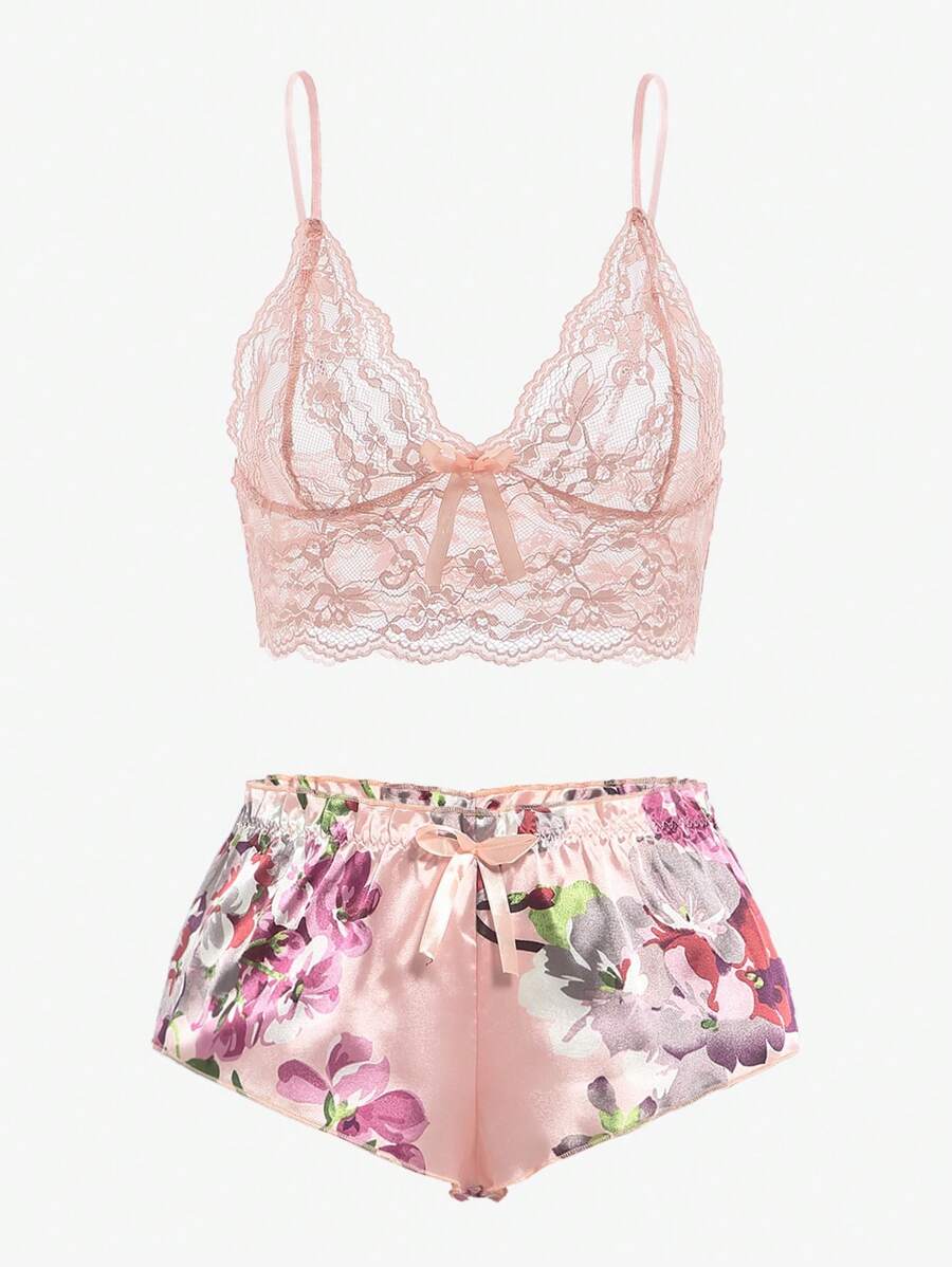 Pink Floral Lace Bralette and  - Lace Bralette Set reseña y precio