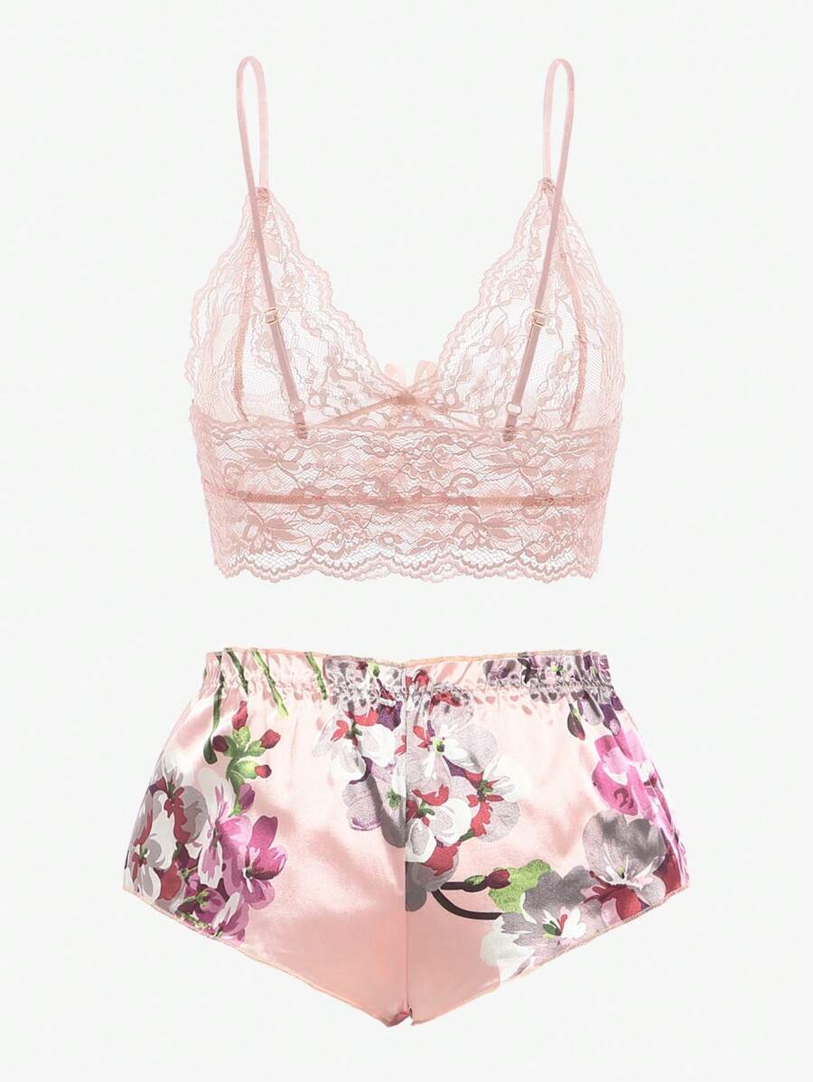 Pink Floral Lace Bralette and  - Lace Bralette Set reseña y precio