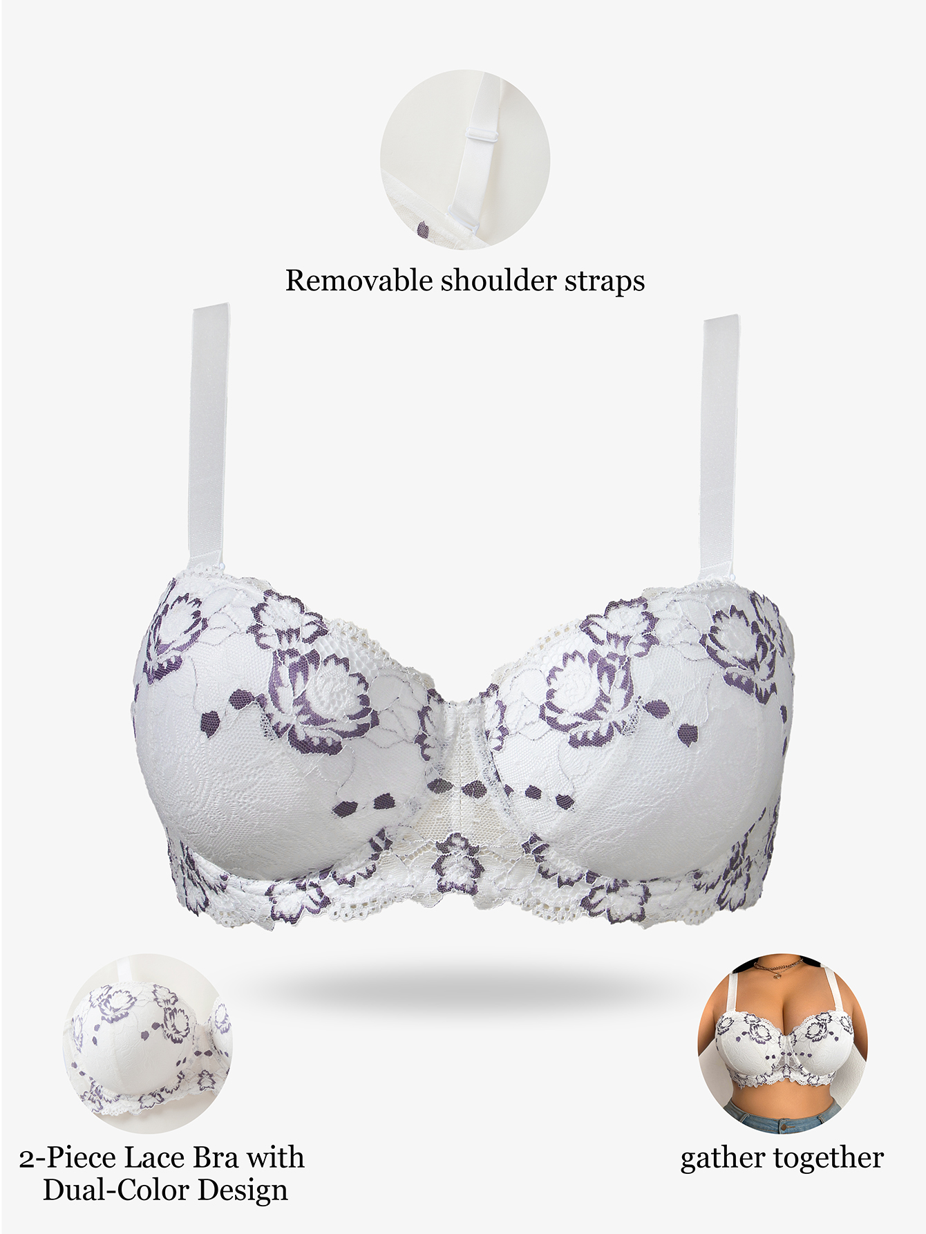 Plus Size Lace & Embroidery Wo - Plunge Bra Push Up reseña y precio