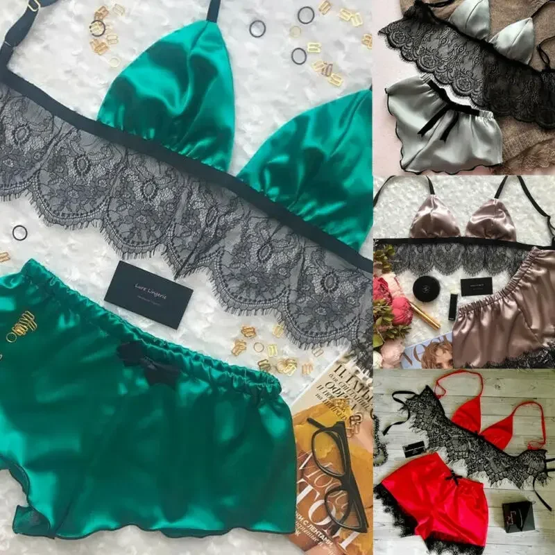 Women's Underwear Sexy Silk Sa - Lace Bralette Set reseña y precio