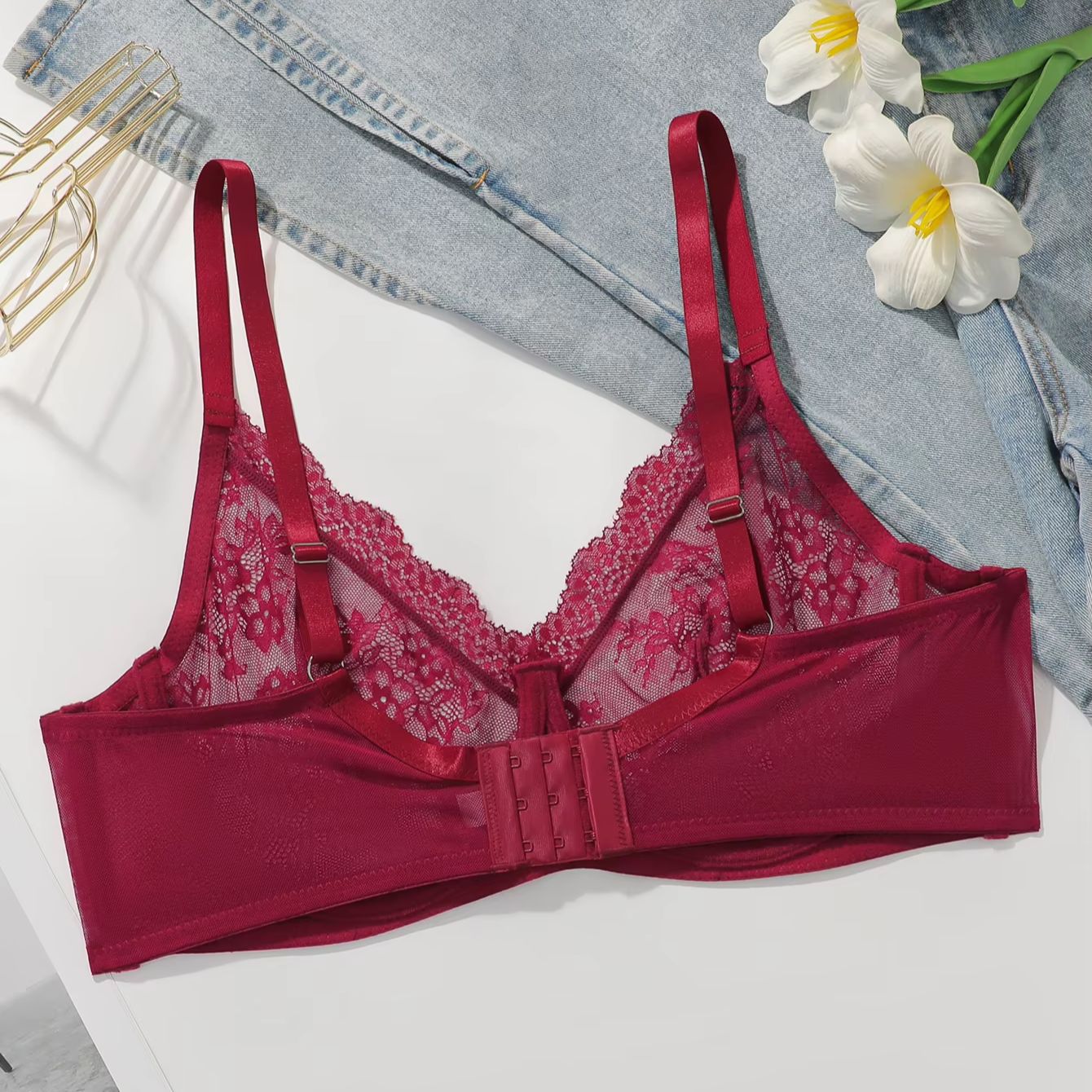Women Plus Size Red Lace Sheer - Full Coverage Bra reseña y precio