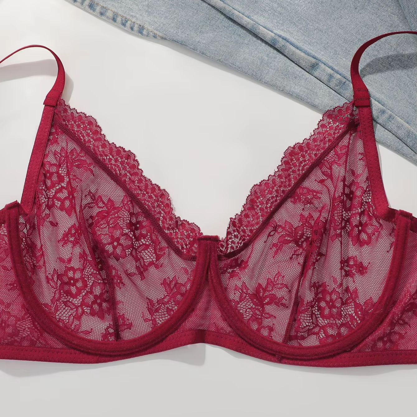 Women Plus Size Red Lace Sheer - Full Coverage Bra reseña y precio