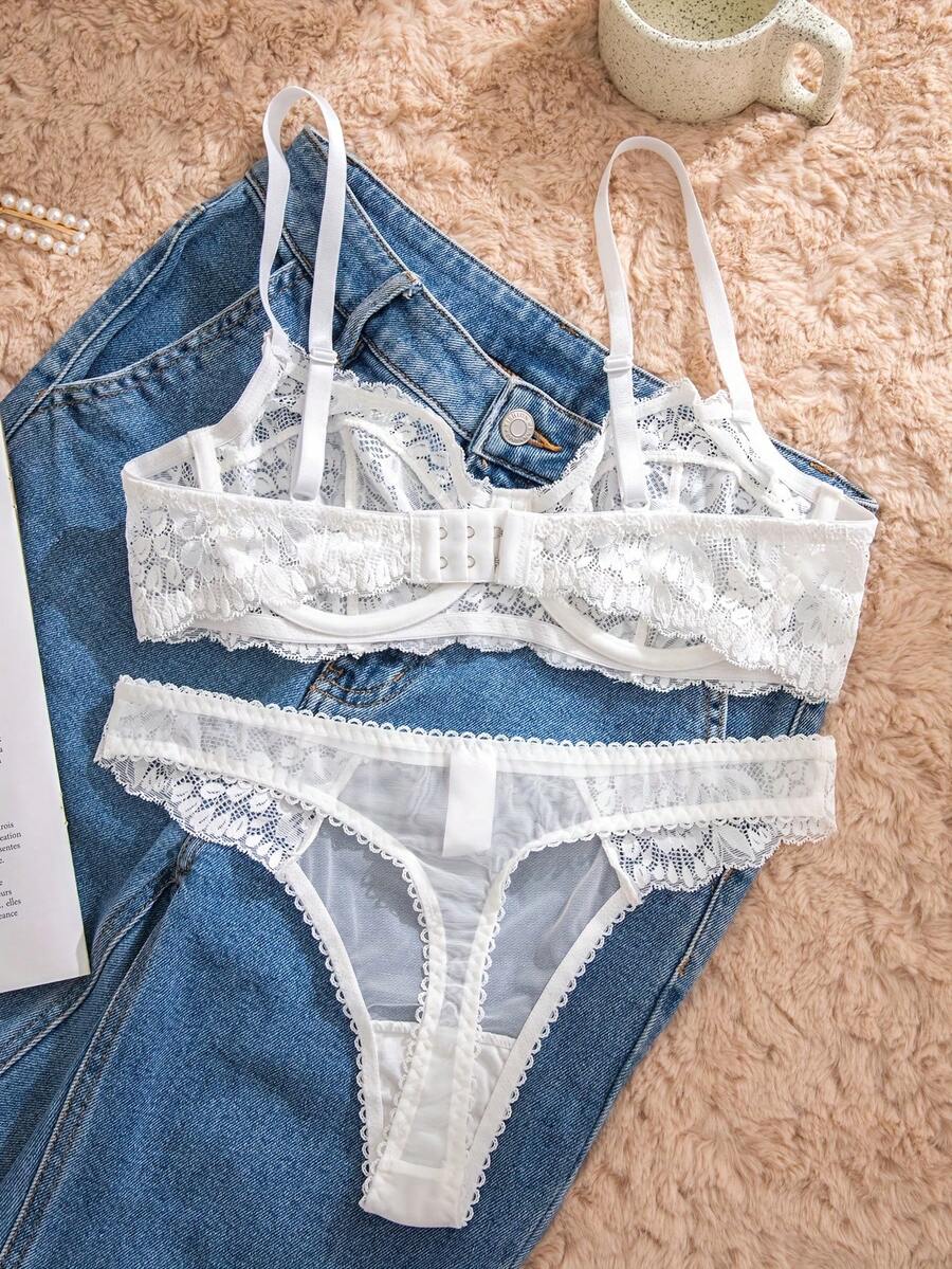 White Lace Bra and Panty Set w - Sheer Bra Lace reseña y precio