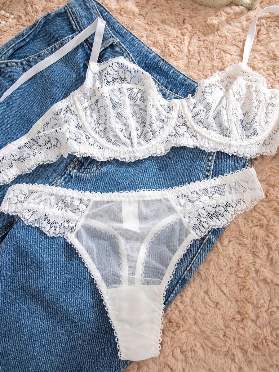 White Lace Bra and Panty Set w - Sheer Bra Lace reseña y precio
