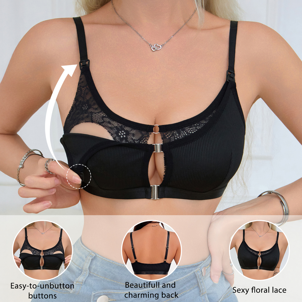 Black Comfortable Front Clasp  - Nursing Bra Clip reseña y precio