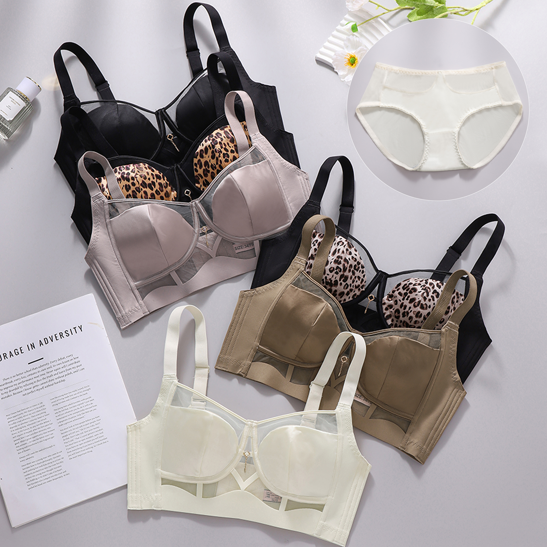 Leopard Lace Rims-Free Bra Set - Cotton Bra Everyday reseña y precio
