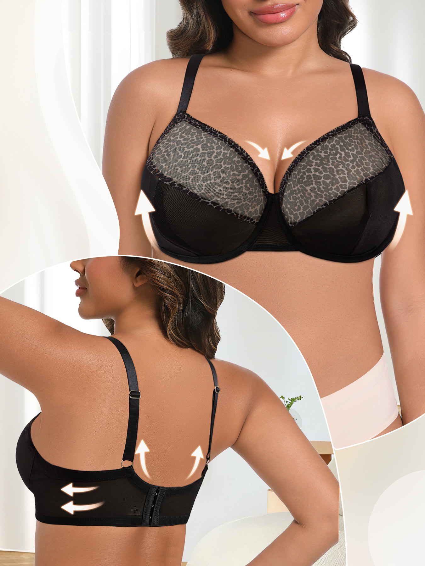 Plus Size Sexy Leopard Print & - Sheer Bra Lace reseña y precio