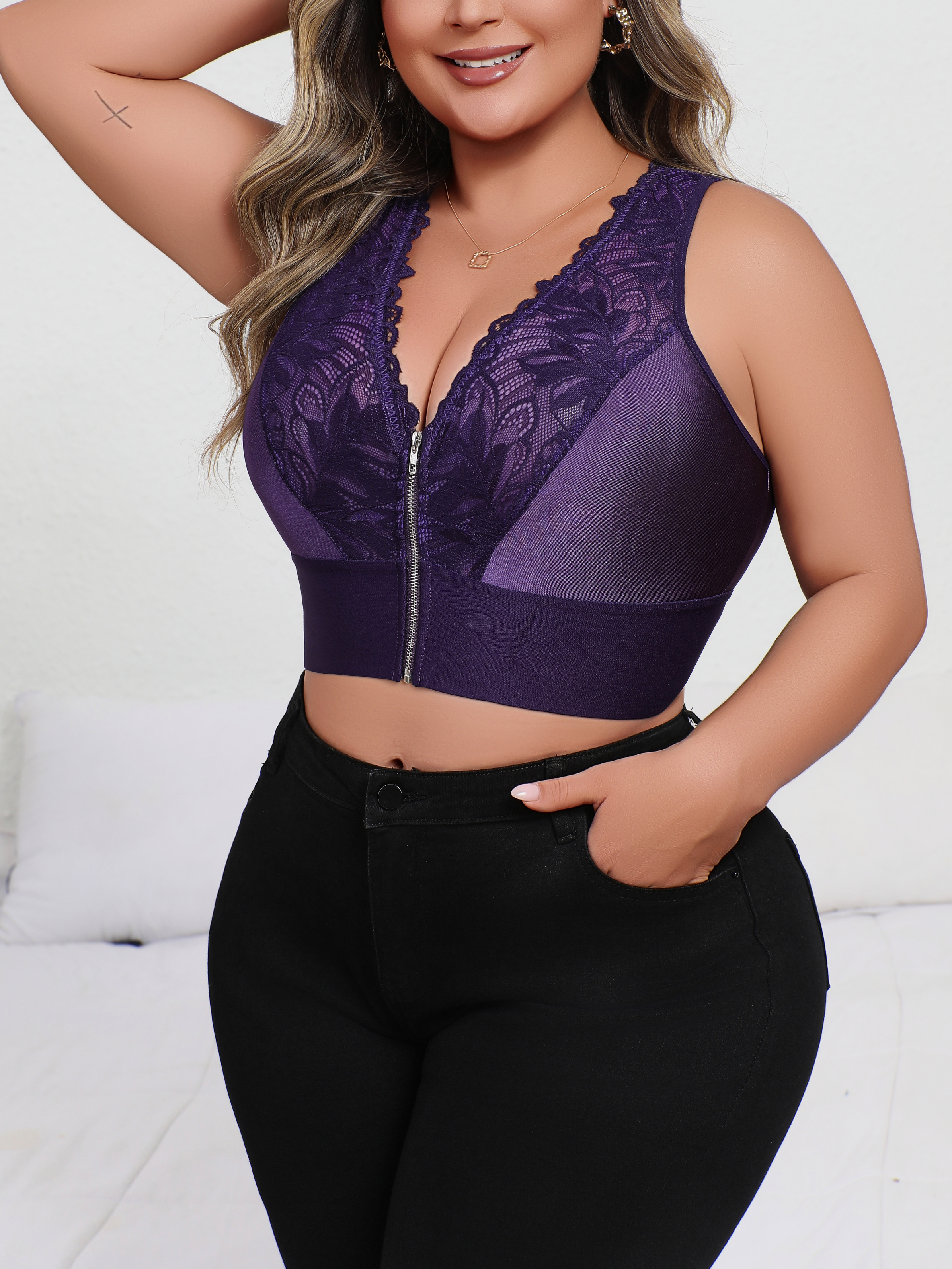New Arrival Plus Size Sexy Pur - Plunge Bra Push Up reseña y precio